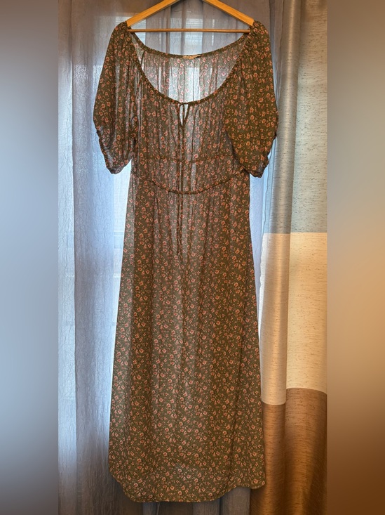 Pie In The Sky Dresses & Skirts - Women’s Olive Green Floral Maxi Dress with Puff Sleeves
